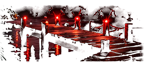 Píer iluminado por lanternas vermelhas à noite